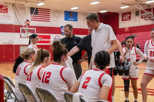 NOC Lady Mavs Basketball Coach Greg Krause is transitioning to full-time teaching after 43 years on the Lady Mav bench.&nbsp; (photo by Caroline Hillock/NOC)